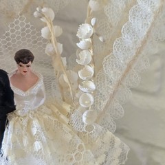 Vtg 50s Wedding Cake Topper, Couple, Swans Column, Heart, Flowers