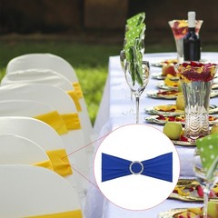 25Pcs 14″x5″ Stretch Chair Sashes Bows Chair Bands Sash with Buckle Blue