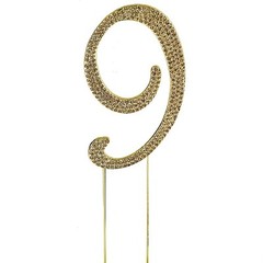 2.5″ GOLD Number 9 Rhinestone Cake Topper Wedding Cupcake Dessert Dessert Events