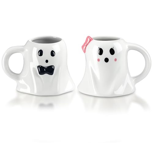 Baderke 2 Pcs 12 oz Halloween Ghost Mugs Spooky Mr and Mrs Coffee Cups Boo