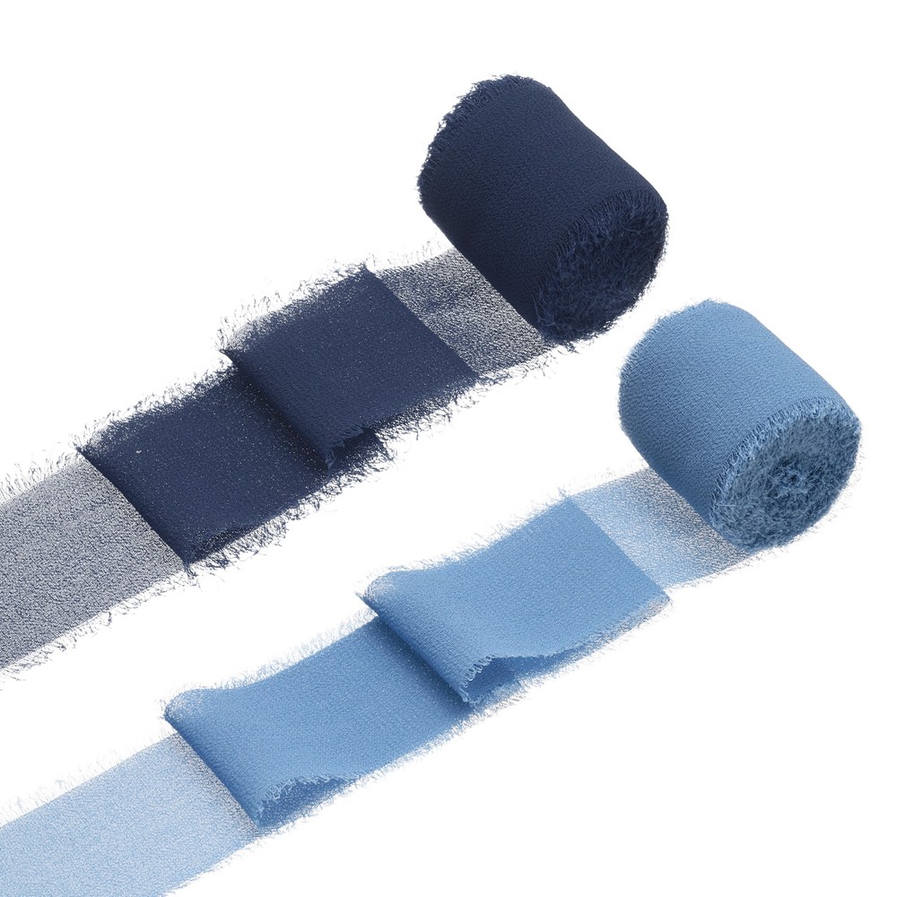 2 Rolls Chiffon Ribbon, 1.5 Inch x 5 Yard Silk Ribbon, Navy Blue/Deep Blue