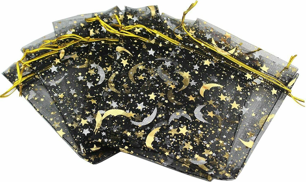 10pcs Small Black Moon and Stars Organza Gift Bags Jewelry Bags
