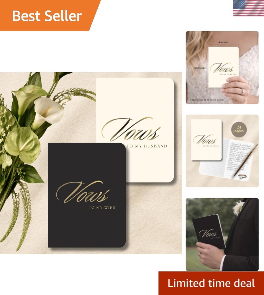 Vow Books His and Hers – Wedding Vow Book, 24 Lined Pages, Soft Touch Cover w…