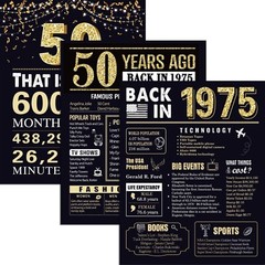 50th Birthday Gifts for Men 1975 Birthday Decorations 3 Pieces 11 x 14 Back i…
