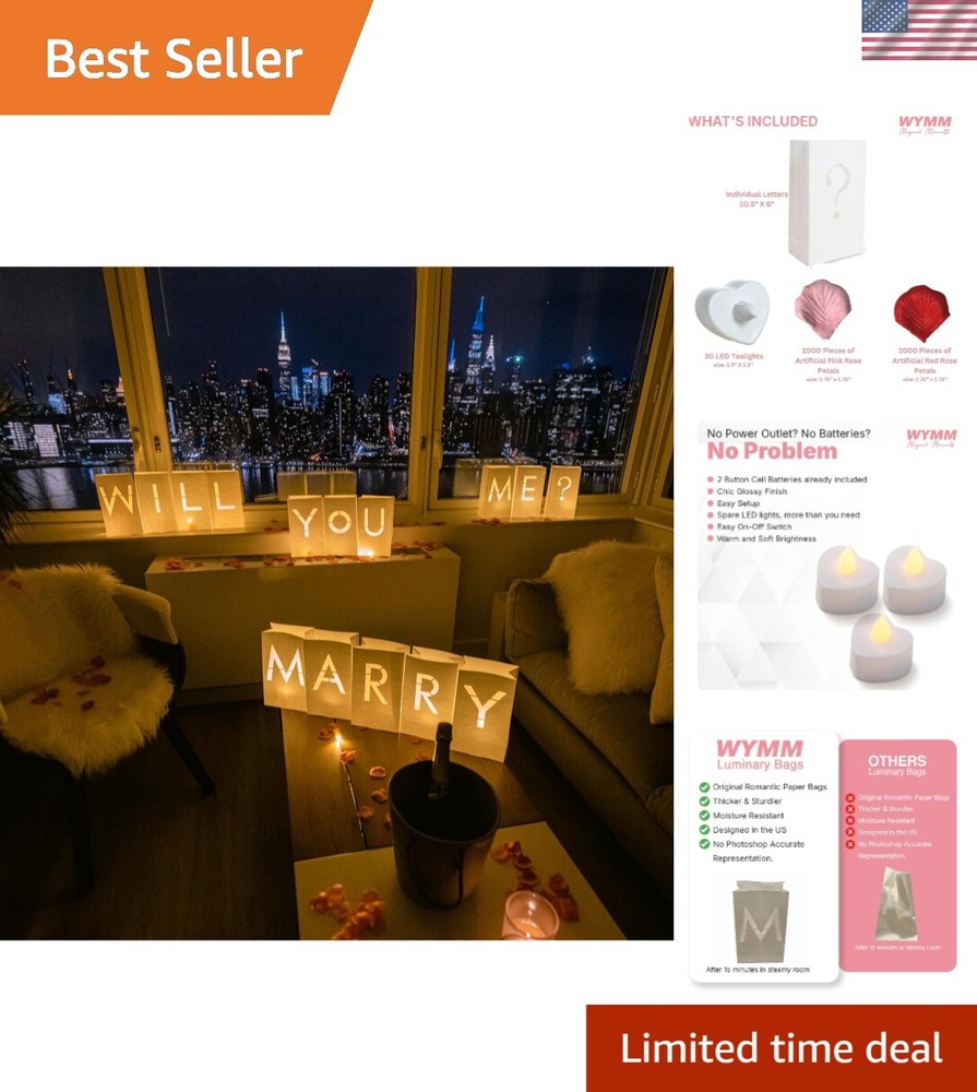 LED Luminary Paper Bags – ‘Will You Marry Me?’ Light-Up Proposal Decoration