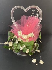 Vintage 80’s Wedding Acrylic Heart with Pink Floral Wilton Cake top