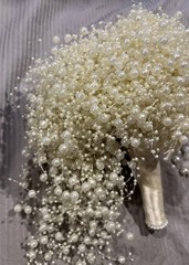 Ivory Pearl Waterfall Bridal Bouquet: Cascading Wedding Bouquet and Pearl Vale