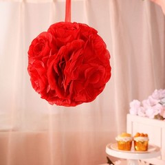 2 RED 7″ Silk Roses Flowers Kissing Balls Wedding Party Events Centerpieces