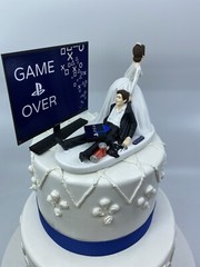 Funny PS Game Over Fan Bride and Groom Wedding cake topper Gamer