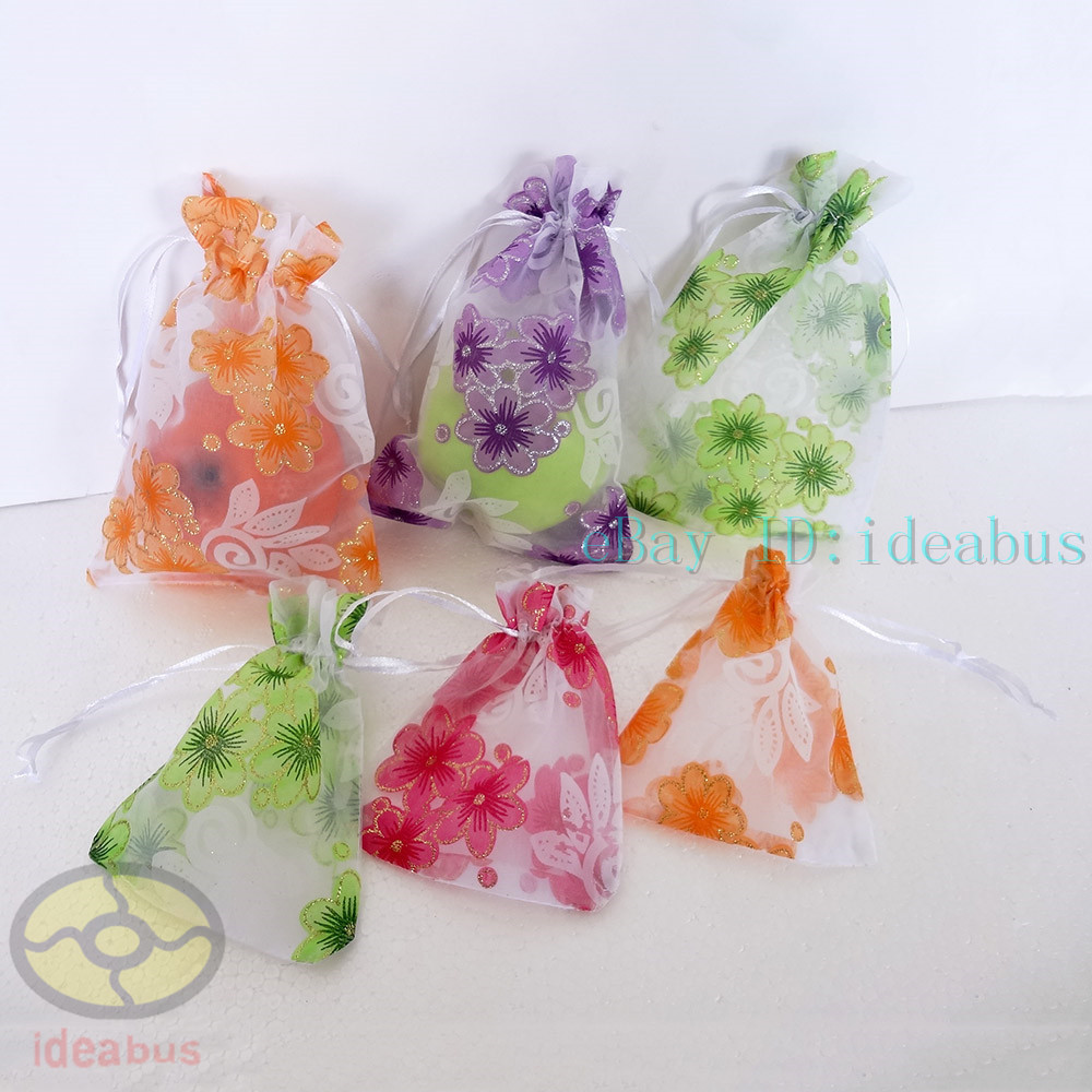 12/25/50/100pcs flower design Organza Pouch Wedding Favor Bag 4.7″x3.5″ 7×4.7″