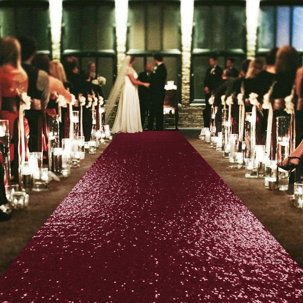ShinyBeauty Sequin Aisle Runner Rug 4x15FT – Sparkly Burgundy Carpet for Wedd…