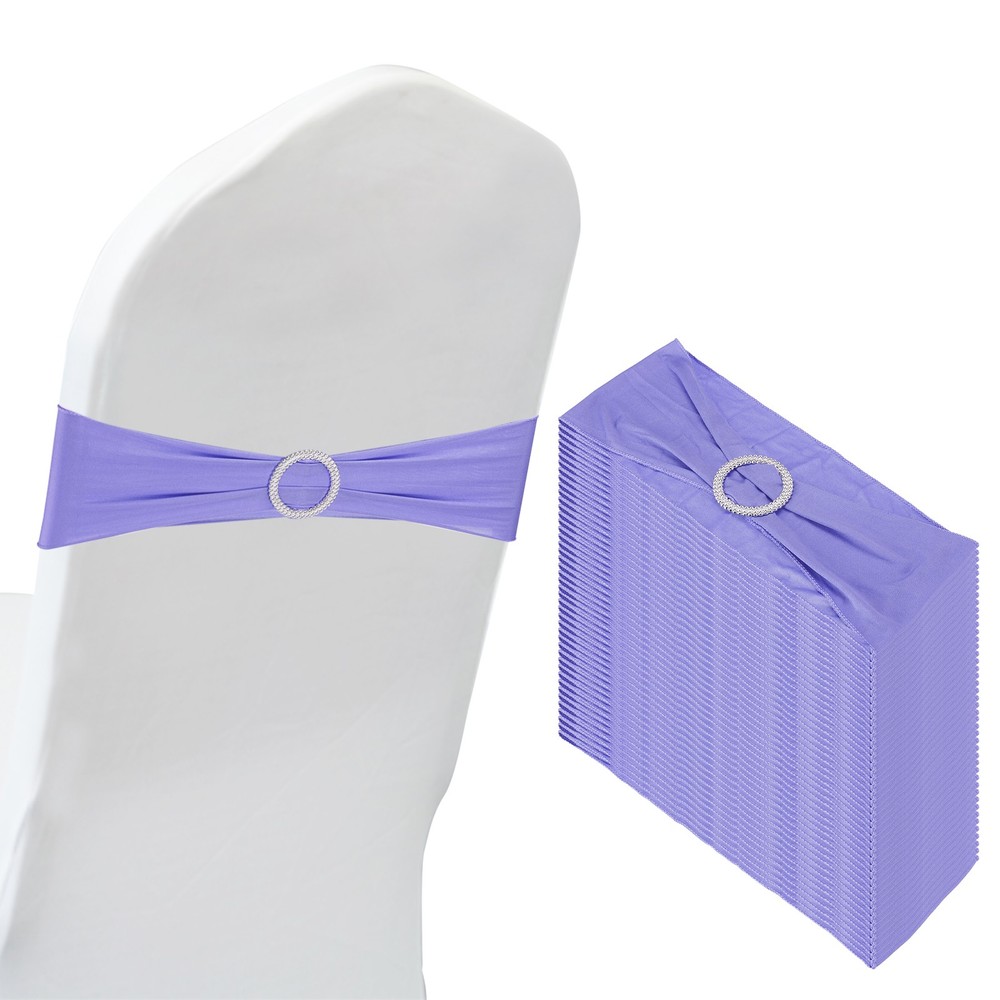 50Pcs 14″x5″ Stretch Chair Sashes Bows Chair with Buckle, Light purple