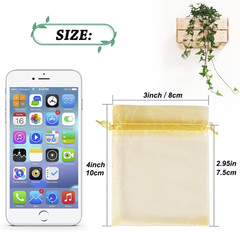 100pcs Little Gold Organza Bags 3 x 4 inch, Mesh Jewelry Pouches Drawstring Empt