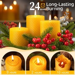 Makalone Hand-Rolled Beeswax Candles2.8X3In-3Pcsall Natural Honeycomb Beeswax