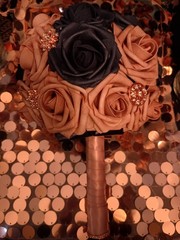 Bridesmaid Bouquet, Navy Blue And Dusty Rose With Rhinestone