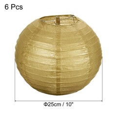 6pcs 10 Inch Folding Hanging Paper Lanterns Medium Lampshade Gold