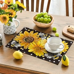 Sunflower Bee Flower Polka Dot Summer 12″ x 18″, Rectangular 4 Pcs Black