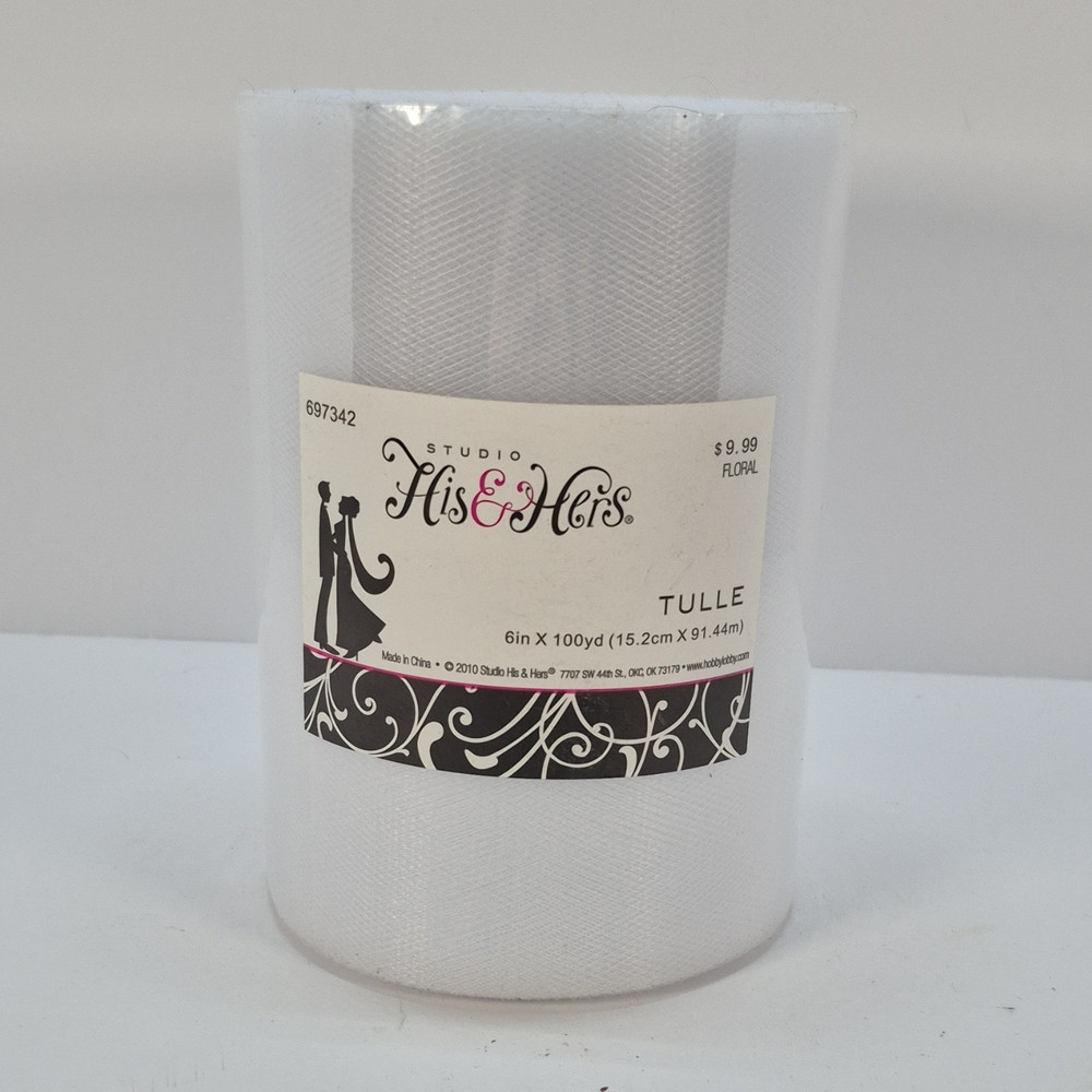 Studio His & Hers White Tulle Roll 6 in x 100 yd Wedding Solid/Plain