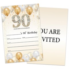 HONPHAX 90th Birthday Invitations for Women Men, Gold gold
