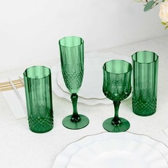 HUNTER GREEN 6 Plastic 8 oz Crystal Cut Goblets WINE GLASSES Party Events