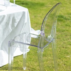 4 CLEAR Stackable Transparent Acrylic Banquet CHAIRS Oval Back Party Decorations