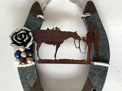 Western Wedding Metal Horseshoe Blue Denim Cowboy Couple Ringbearer/Wallhanging