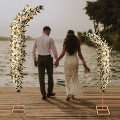 Set of 2 Gold Metal Wedding Arch Rack Flowers Frame Stand Party Backdrop Decor