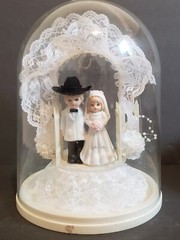 Vintage Western Cowboy & Cowgirl Wedding Topper In Cloche Dome