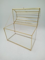 Glass Card Box Gold Trim Treasure Chest Shape with Card Slot