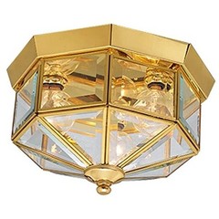 Three-Light Beveled Glass 9-3/4″ Close-to-Ceiling Brass