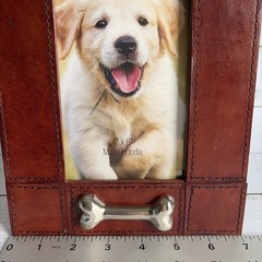 Pre-owned Huntley Leather Pet Dog Picture Frame w/Silver Bone Accent Excellent