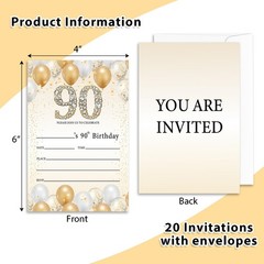 HONPHAX 90th Birthday Invitations for Women Men, Gold gold