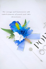 Royal Blue Corsage and Boutonniere Set for Wedding Prom, Artificial Rose Flow…