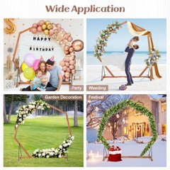 7 FT Heptagon Wedding Arch Wooden Arbor Backdrop Stand w/Triangular-Shaped Base