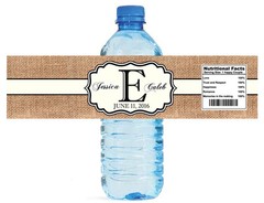 Burlap & Ivory Monogram Wedding anniversary Engagement Water Bottle LabelsMRT