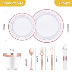 175 Piece Plastic Dinnerware Set for 25 Rose Gold 175 Piece (25 guests)