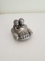 Bridal Table Bride/Groom Pewter Car Place Card Holder Just Married License Plate