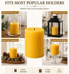 Mosroad Candles Pillar 3X4 Inch 4 Pack Non Toxic Bees Wax Candle For Home Decor