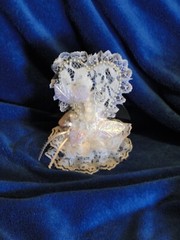 New Elegant Lace Covered Heart Mirror with shimmering flower Wedding CakeTop #83