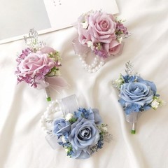 Artificial Rose Wrist Corsage Set Boutonniere Wedding Accessories
