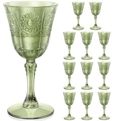 Plastic Wine Glasses, Unbreakable Wine Cups with Stem 6oz 12 Green-Flower
