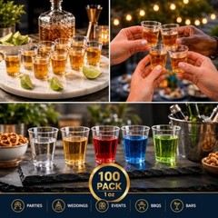 | 1oz CLEAR PLASTIC SHOT GLASSES | Disposable Drink Party 100 COUNT 1 oz CUPS