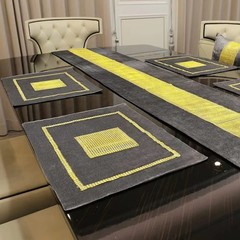 Gold Sequin Rhinestone Table Runner with Handmade Tassel, 13×84-inch, Gray