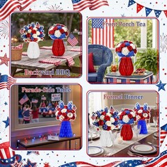 9 Pcs Patriotic Table Decorations 4th of July Honeycomb Centerpieces Red White