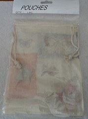 6 Ivory 5×7″ Muslin Butterfly printed on front Drawstring Beaded Favor Bags