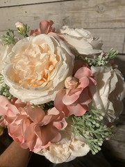 wedding bouquet bridal artificial silk flowers. Peach/Cream and Pink.