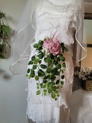 Dusty Pink And White Accent Cascading Bridal Bouquet With Diamond Stud Handle