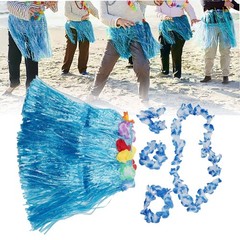 Kids Hawaiian Hula Grass Skirt Beach Dress Lei Flower Headband Girls Costume HOT