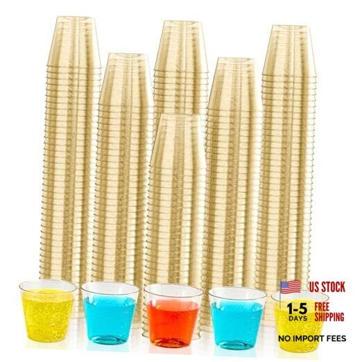 500 Pack 1 oz Shot Glasses, Gold Glitter Elegant Party Cups 1oz-GLITTER-500