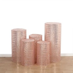 5 BLUSH Geometric Sequins Cylinder Display STAND COVERS Set Party Decorations